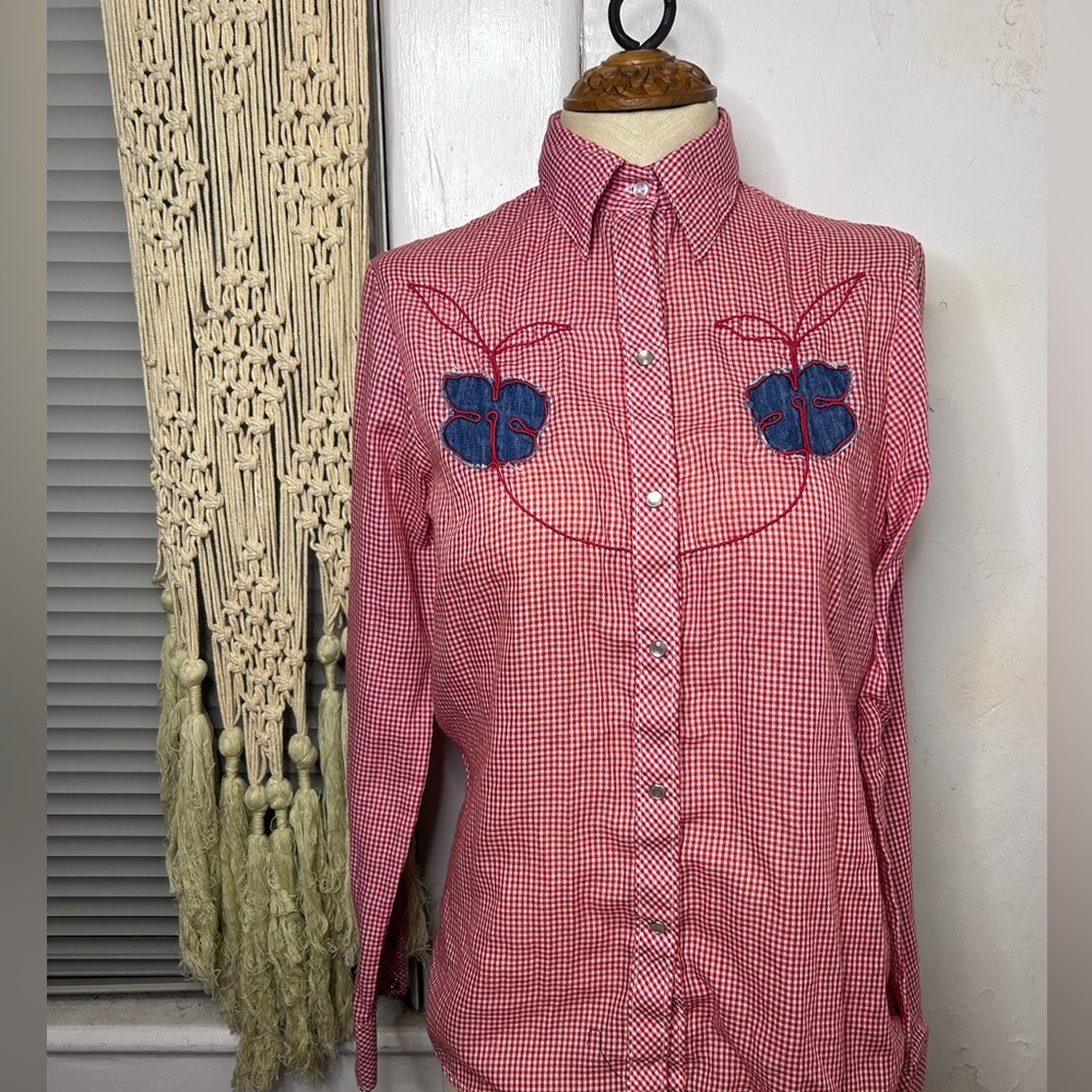 Vintage Stage Coach Prior gingham embroidered pearl snap western shirt